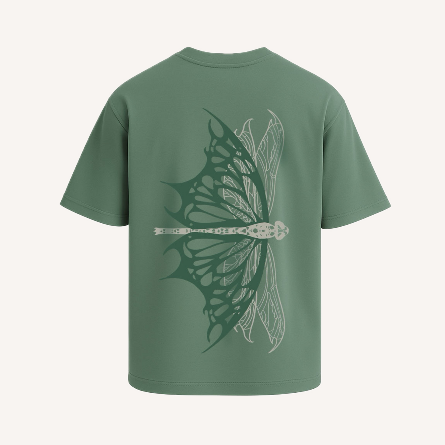 Dragonfly Oversized Tee – 240 GSM Puff Print | Green