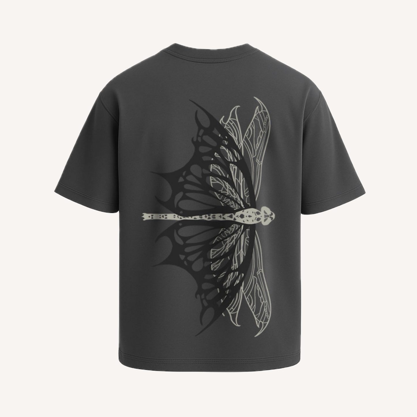 Dragonfly Oversized Tee – 240 GSM Puff Print | Grey