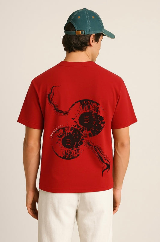 Imbalance Oversized Tee – 240 GSM Puff + Screen Print | Red