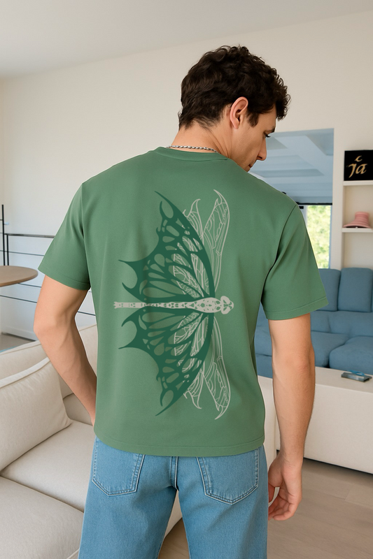 Dragonfly Oversized Tee – 240 GSM Puff Print | Green