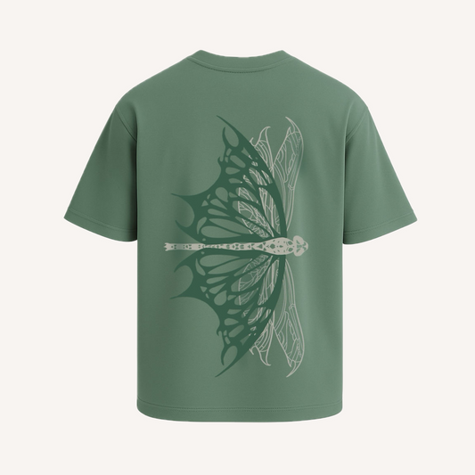 Dragonfly Oversized Tee – 240 GSM Puff Print | Green