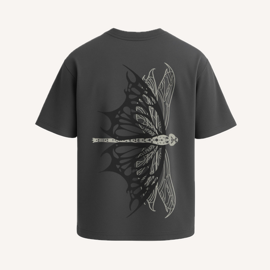 Dragonfly Oversized Tee – 240 GSM Puff Print | Grey