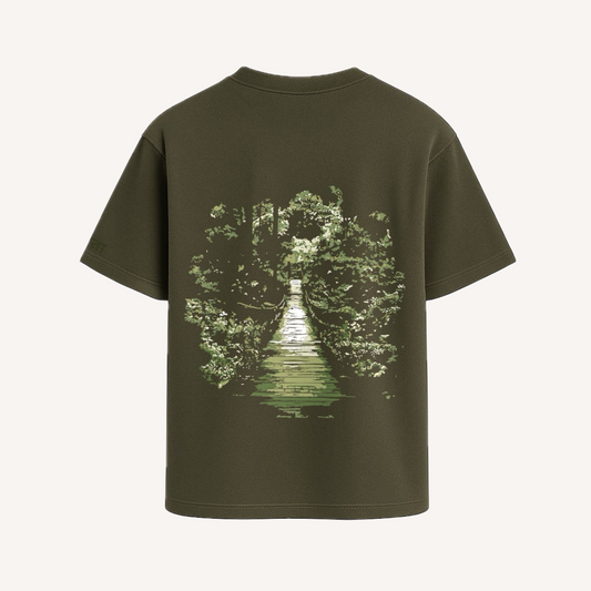 Raasta Oversized Tee – Puff Print + Embroidery | Olive Green
